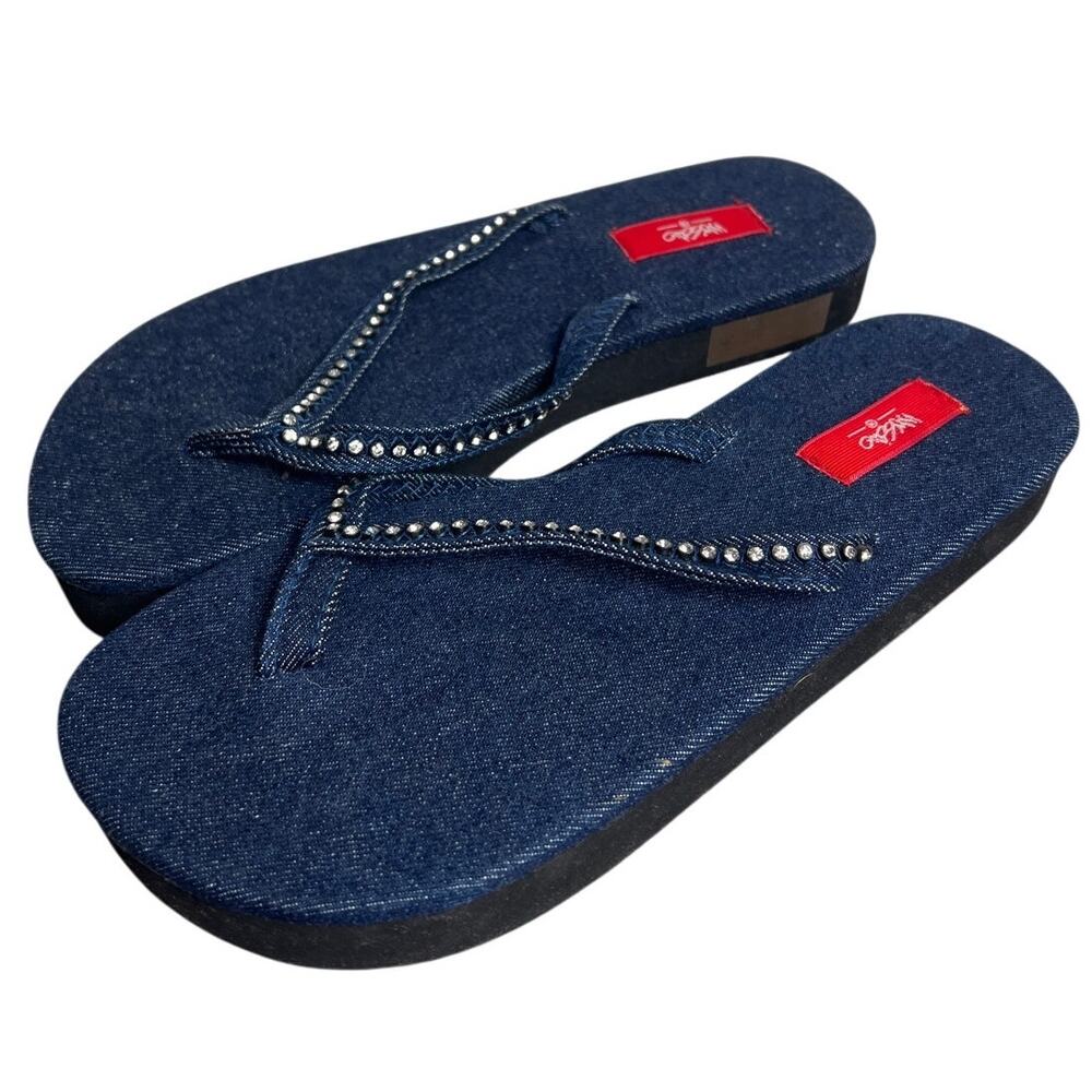 Mossimo Size 8 Denim Platform Sandals Rhinestone Blue